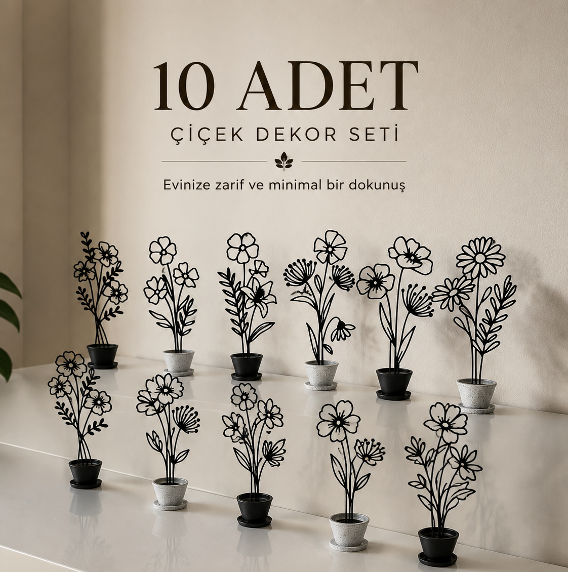 10’lu Çiçek Dekor Seti – Dekoratif Çiçek Figürleri