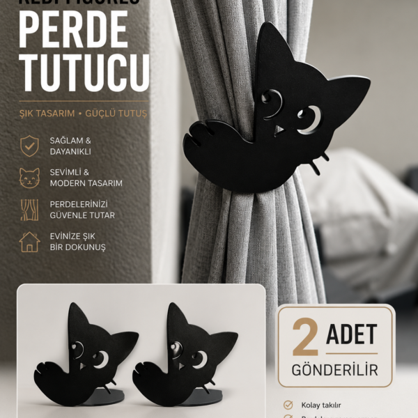 Kedi Figürlü Perde Tutucu 2 Adet | Arjomand Design